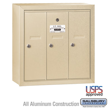 Vertical Mailbox - 3 Doors - Sandstone - Surface Mounted - USPS Access